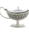 1919 Antique George V Era Sterling Silver Mustard Pot with Green Glass Liner Silversmiths Mappin & Webb Ltd Birmingham Hallmarks