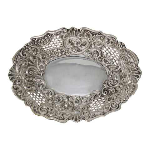 1895 Antique Victorian Era Sterling Silver Pierced Dish Silversmiths Ahronsberg Brothers Birmingham Hallmarks