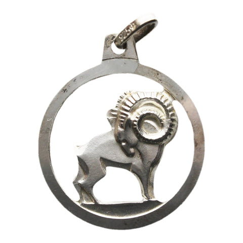 Zodiac Sign Aries Silver Pendant Vintage