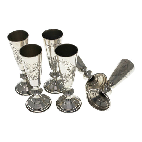 1898 - 1914 Antique Imperial Russian Silver Vodka Cups Moscow Silversmith Ivan Sergeyevich Lebedkin 84 Kokoshnik