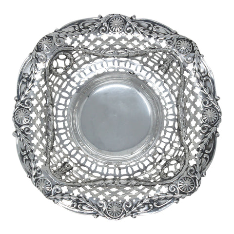1897 Antique Victorian Era Sterling Silver Pierced Dish Silversmiths Spurrier & Co Birmingham Hallmarks