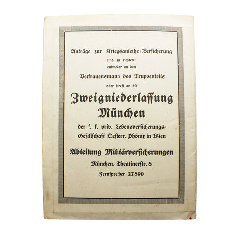 Antique World War I Germany War Bond Booklet with Registration Form Army History WW1 Era