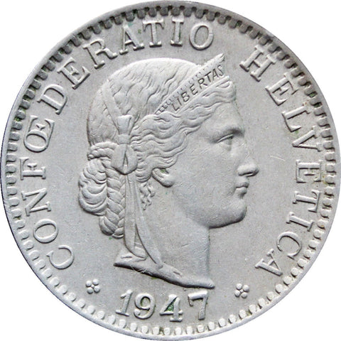 1947 Switzerland 20 Rappen Coin