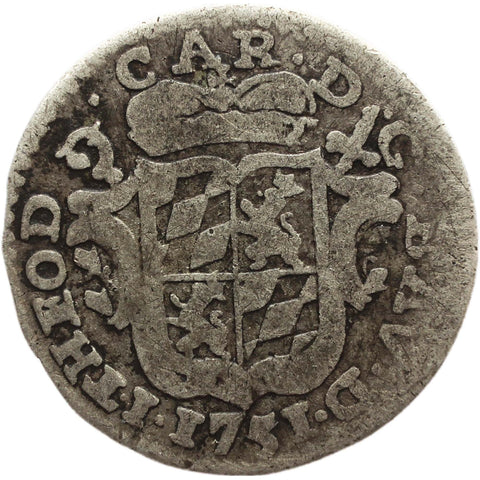 1751 5 Patards Half Escalin Coin Silver Jean-Théodore of Bavaria Prince bishopric of Liege