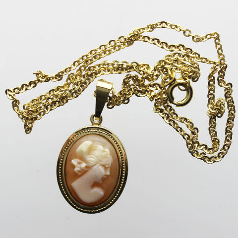 Vintage Gold Plated Cameo Necklace Pendant