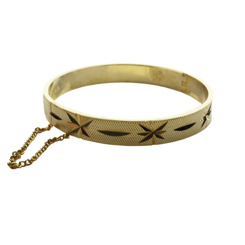 Vintage Bangle Engraved Gold Plated Bracelet Hinged Bangle Medium Size