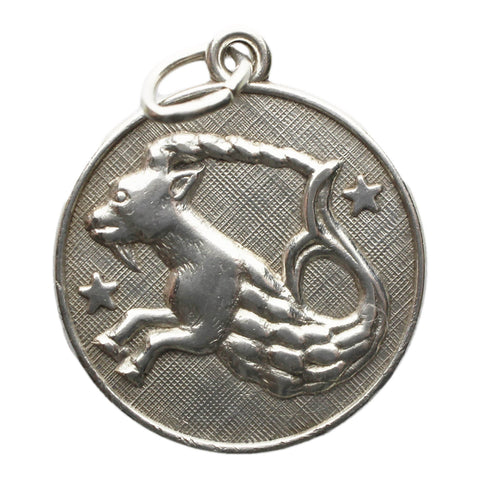 Vintage Capricorn Silver Zodiac Signs Pendant