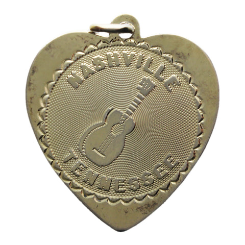 Love Nashville, Tennessee Silver Guitar Heart Pendant Vintage