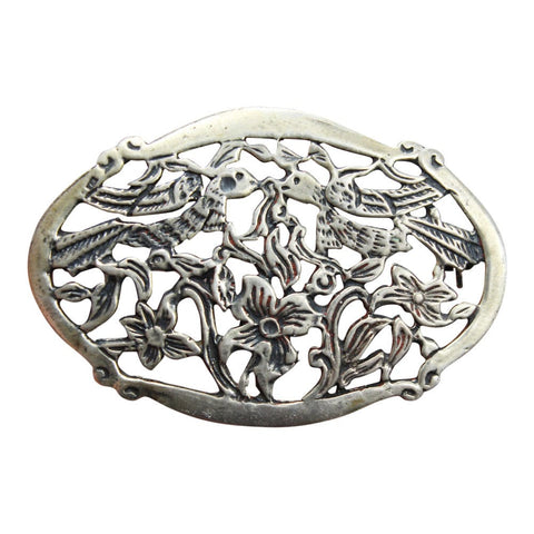 1910’s Silver Brooch Flowers and Birds Antique