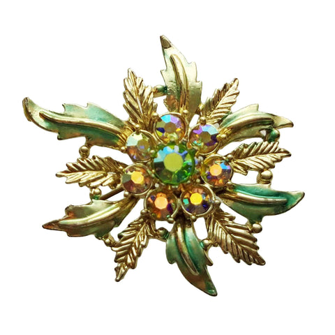 Vintage Brooch Flower Glass Crystals