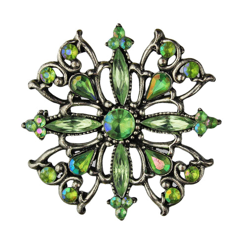 Vintage Brooch Flower Green Glass Crystal