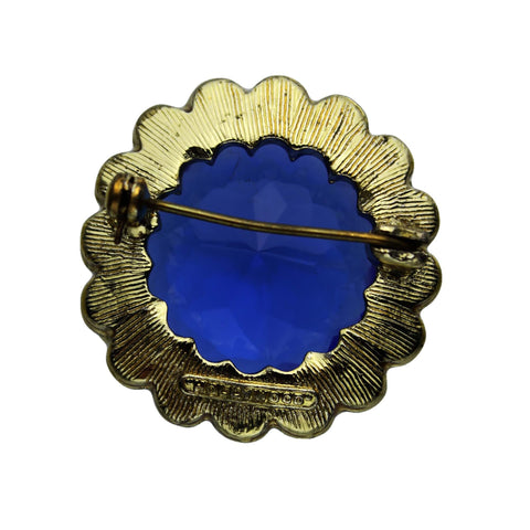 Vintage Brooch Blue Glass Signed