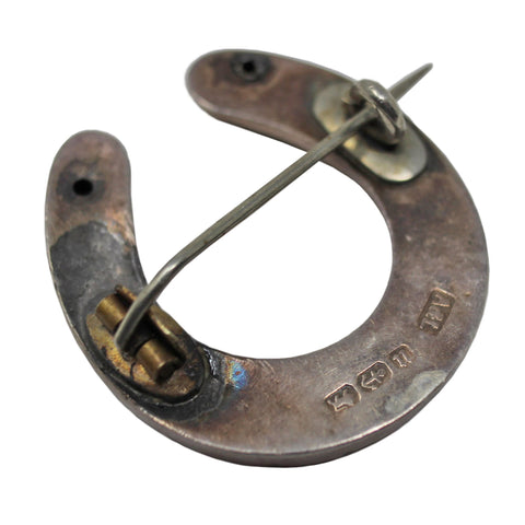 1894 Antique Sterling Silver Horseshoe Brooch Lucky Symbol Maker Adie & Lovekin Birmingham Hallmark