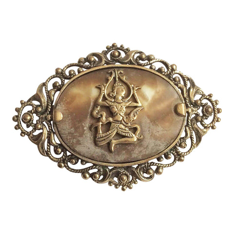 1900’s Antique Thailand Siam Silver and Shell Brooch Vishnu God Hindu