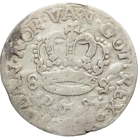 1711 – 1713 8 Skilling Dansk Silver Coin Denmark Frederik IV Type II