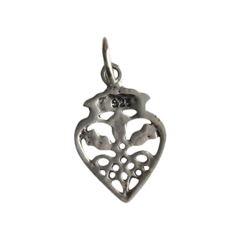 Vintage Thistle Flower Scotland Heart Pendant Sterling Silver