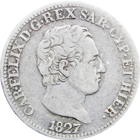 1827 L 50 Centesimi Charles Felix Italy states Sardinia Silver Coin
