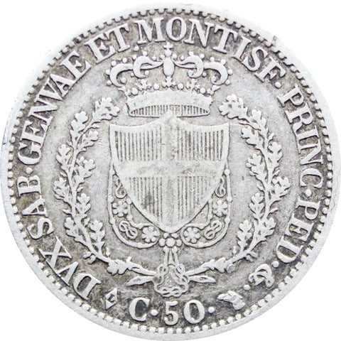 1827 L 50 Centesimi Charles Felix Italy states Sardinia Silver Coin