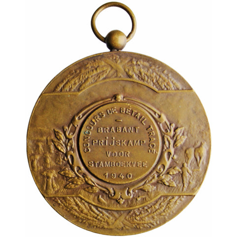 Large 1940 Belgium Medal Agriculture Cattle Competition Concours de Bétail