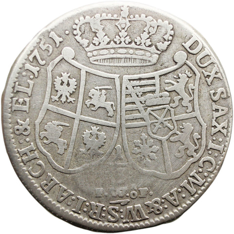 1751 1/3 Thaler Saxony Germany Coin Friedrich August II Silver