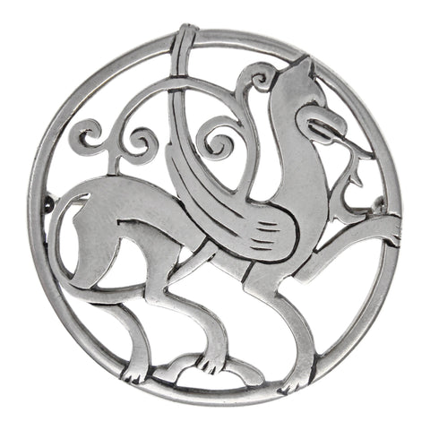1968 Vintage Scotland Silver Brooch Quendale Beast Scandinavian Mythology Vikings Style Hallmarked Edinburgh