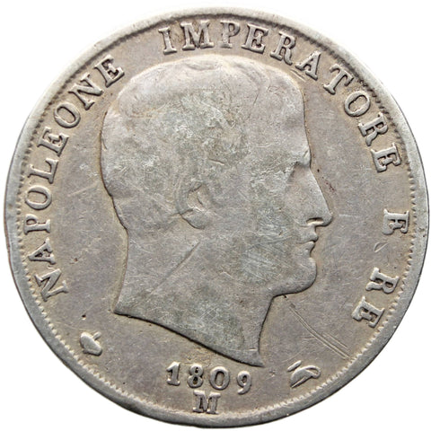 1809 M 2 Lire Italy Coin Napoleon Bonaparte Silver