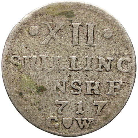 1717 12 Skilling Dansk Coin Denmark Silver Frederik IV