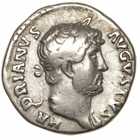 125-126 AD Roman Empire Coin Hadrian Denarius Silver Neptune holding trident and acrostolium