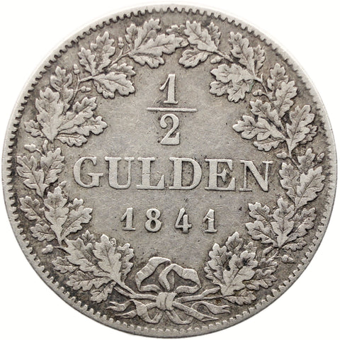 1841 Half Gulden Kingdom of Württemberg Germany Coin Wilhelm I Silver