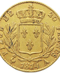 1814 A 20 Francs France Gold Coin Louis XVIII Paris Mint Dressed Bust