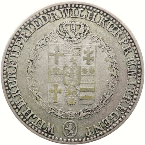 1834 1 Thaler Hessen-Kassel Germany Coin Wilhelm II & Friedrich Wilhelm Silver