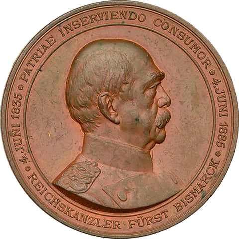 1885 Antique Germany Medal Otto von Bismarck 70th Birthday Medallist Karl Schwenzer