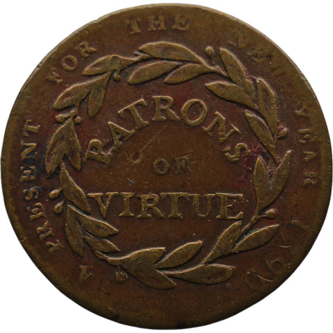 1790 George III and Charlotte Patrons of Virtue Middlesex Farthing Token New Year