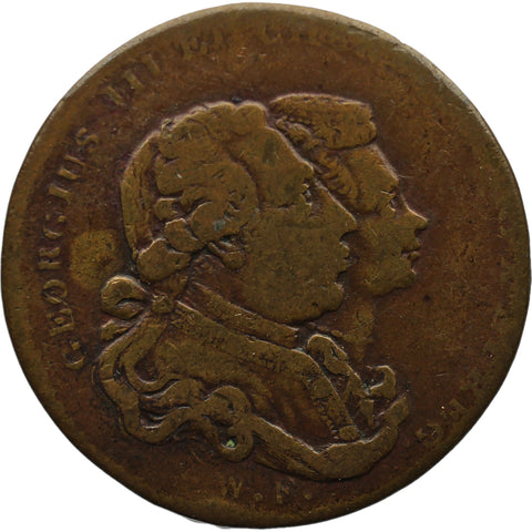 1790 George III and Charlotte Patrons of Virtue Middlesex Farthing Token New Year