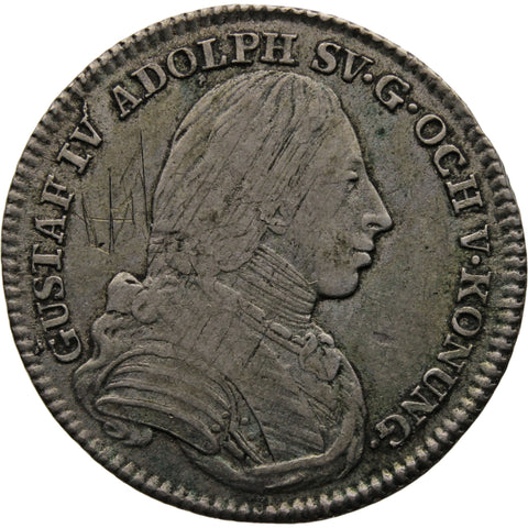 1803 1/6 Riksdaler Sweden Coin Gustav IV Adolf 3rd portrait Silver