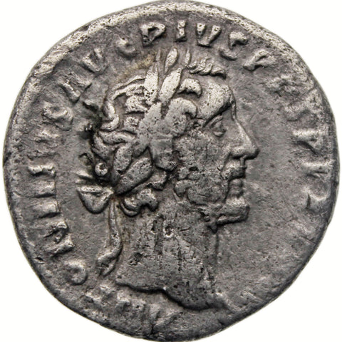 160 - 161 AD Roman Empire Coin Antoninus Pius Denarius Silver Pietas standing left