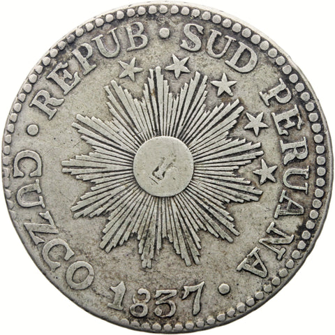 1837 2 Reales South Peru Coin Silver Cuzco Mint