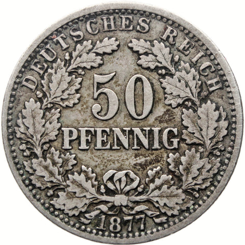 1877 H 50 Pfenning Germany Wilhelm I Coin Silver Darmstadt Mint