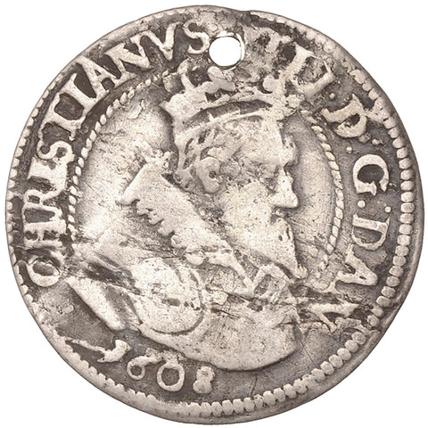 1608 8 Skilling Dansk Denmark Coin Christian IV Silver Copenhagen Mint