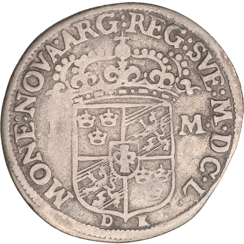 1650 1 mark Sweden Coin Queen Christina Silver