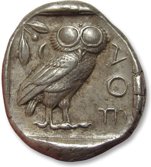 Attica, Athens. Tetradrachm 454-404 B.C. - great example, large part of crest visible