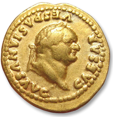 Roman Empire. Vespasian (AD 69-79). Aureus Rome mint 77-78 A.D. - ANNONA AVG reverse - nicely centered - ZipZappa