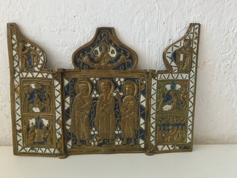 Travel icon, Triptych - Bronze, Enamel - ZipZappa