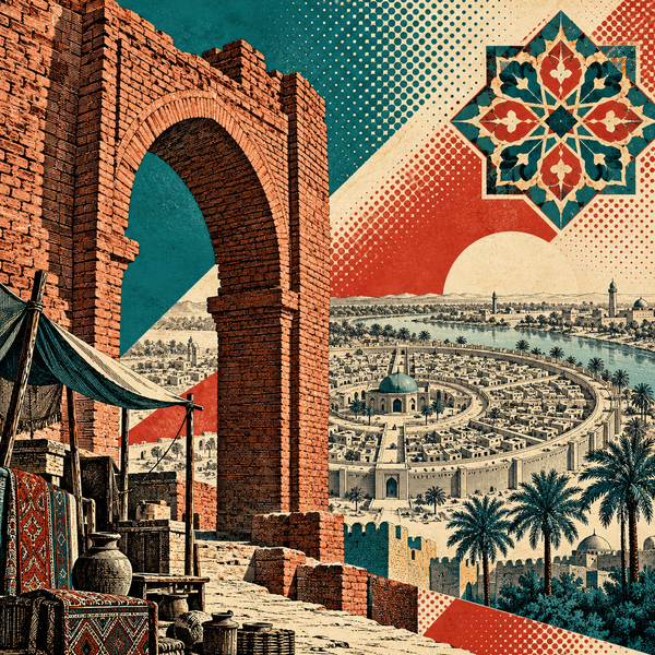 Pop art historical illustration for Al-Mahdi coins