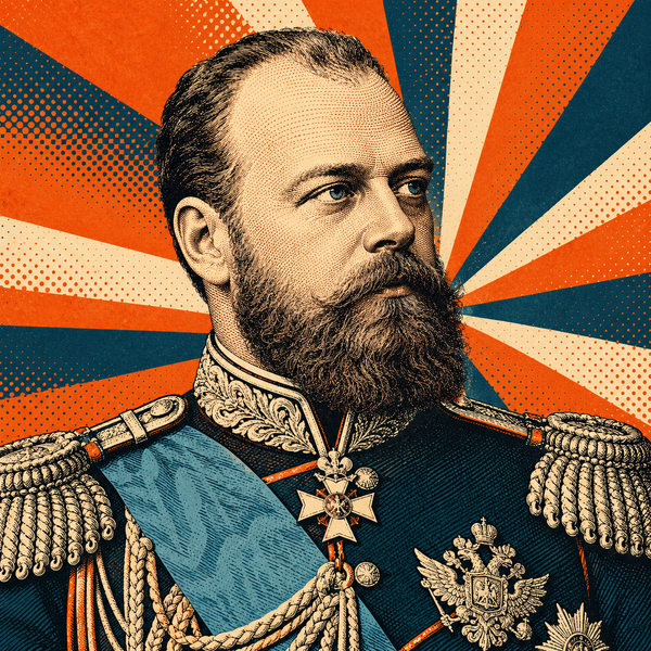 Pop art engraved portrait of Alexander III of Russia