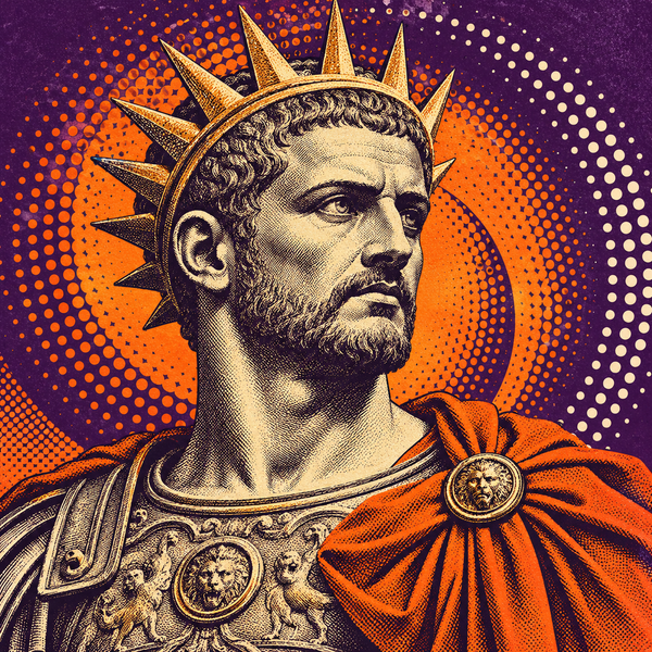 Pop art Roman portrait of Aurelian for the coin collection