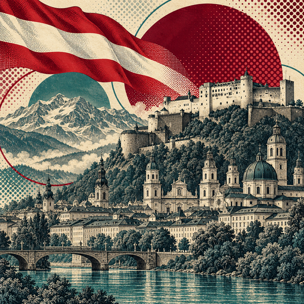 Engraved pop art geographical illustration for Austria & Austrian States coins