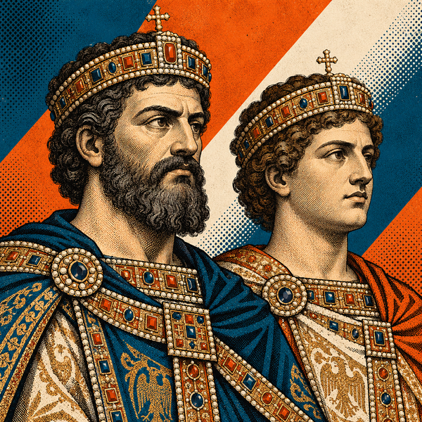 Pop art engraved portrait of Basil II and Constantine VIII