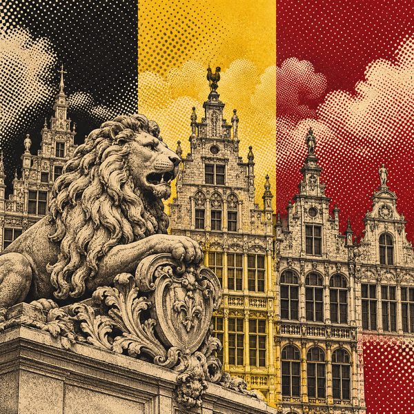 Engraved pop art geographical illustration for Belgium coins