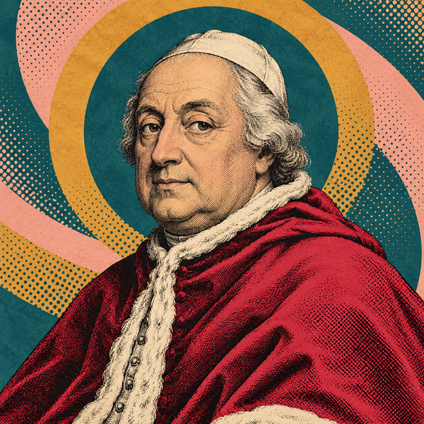 Pop art portrait of Benedict XIV for the coin collection